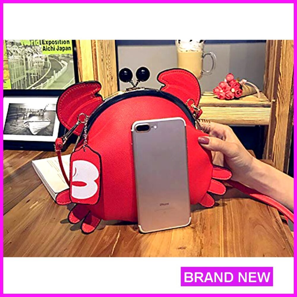 Crab Shaped Crossbody Bag, Detachable Strap, PU Leather, Novelty Purse - Picture 2 of 7